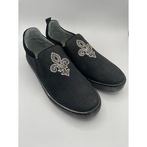 Belvedere Kane Black Genuine‎ Lizard Swarovski Crystal Fleur De Lis Shoes Mens 9